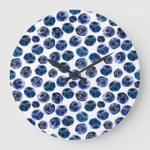 Blaubeeren: illustrierte Wasserfarbe. Große Wanduhr