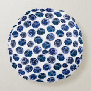 Blaubeeren: illustrierte Wasserfarbe. Rundes Kissen