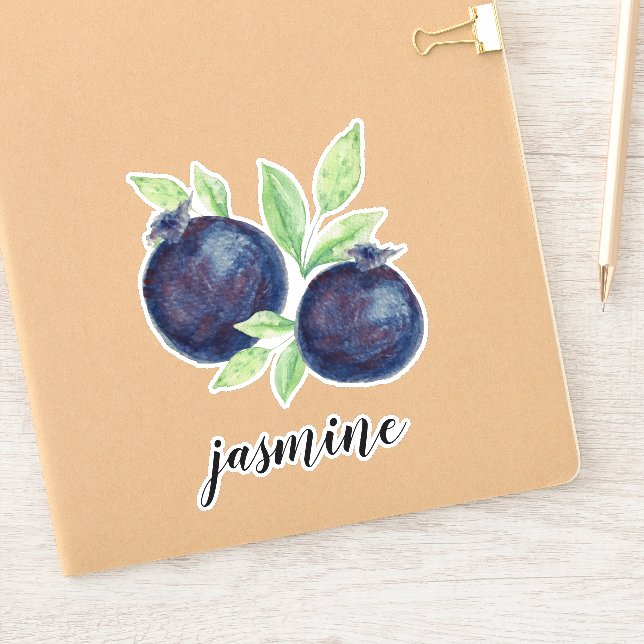 Blaubeeren in Wasserfarben Mit Monogramm Aufkleber (Notizbuch)