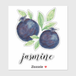 Blaubeeren in Wasserfarben Mit Monogramm Aufkleber
