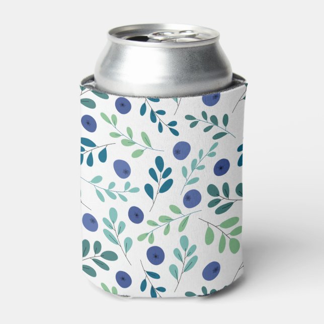 Blaubeeren mit Muster für grüne Blätter Dosenkühler (Kanne Vorderseite)