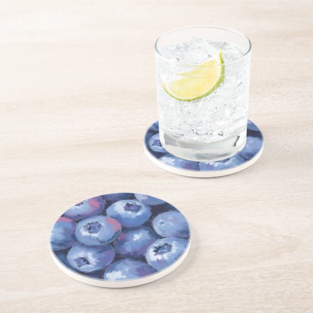 Blaubeeren | Obst Wasserfarbe Gemalt Getränkeuntersetzer (Seite)