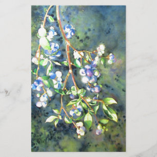 Blaubeeren, romantische Früchte Aquarellmalerei Briefpapier