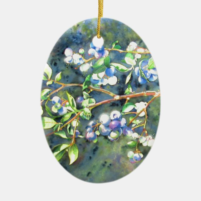 Blaubeeren, romantische Früchte Aquarellmalerei Keramikornament (Vorne)