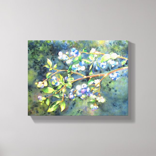 Blaubeeren, romantische Früchte Aquarellmalerei Leinwanddruck (Vorderseite)