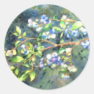Blaubeeren, romantische Früchte Aquarellmalerei Runder Aufkleber