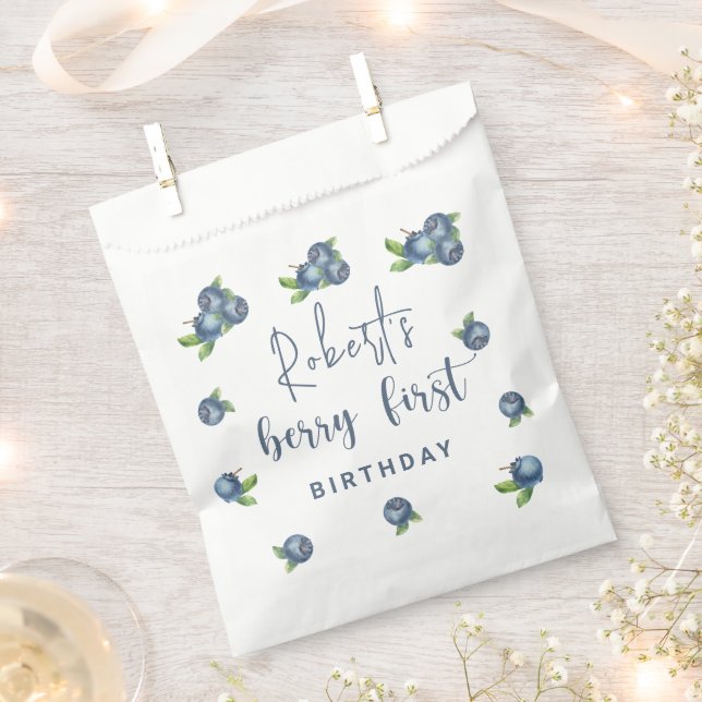 Blaubeeren-Wasserfarben-Party 1. Geburtstag Geschenktütchen (Ausgeschnitten)