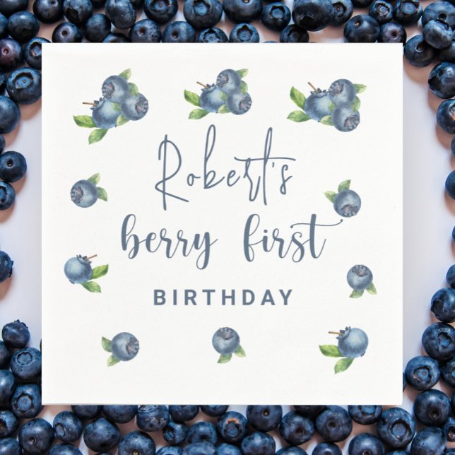 Blaubeeren-Wasserfarben-Party 1. Geburtstag Serviette (Von Creator hochgeladen)
