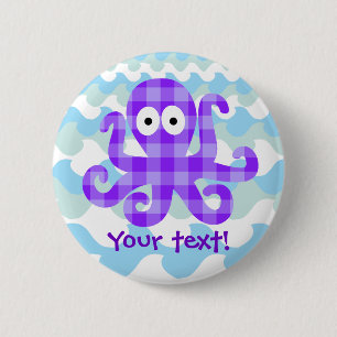 BlaubeerenOctopie lila Checkered Cartoon-Krake Button