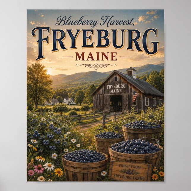 Blaubeerernte Fryeburg Maine Antike Farm Poster (Vorne)