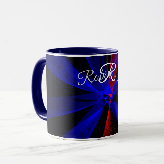 Blaubeerfarbene abstrakte geometrische Kaffeetasse (Vorderseite Links)