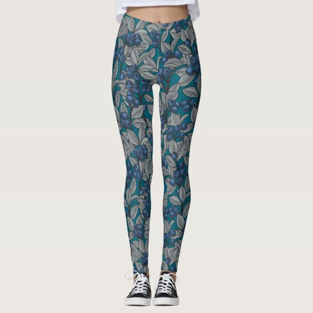 Blaubeergarten, blau und grau leggings (Vorderseite)