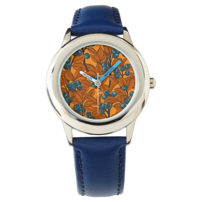Blaubeergarten, blau und orange armbanduhr (Vorderseite)