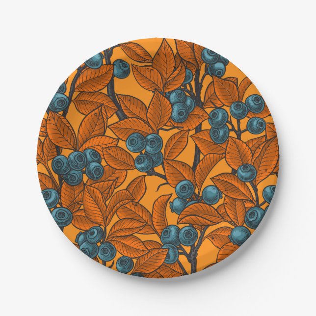 Blaubeergarten, blau und orange pappteller (Vorderseite)