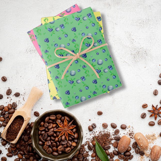 Blaubeergelb-rosa-grünes Muster Geschenkpapier Set (Von Creator hochgeladen)