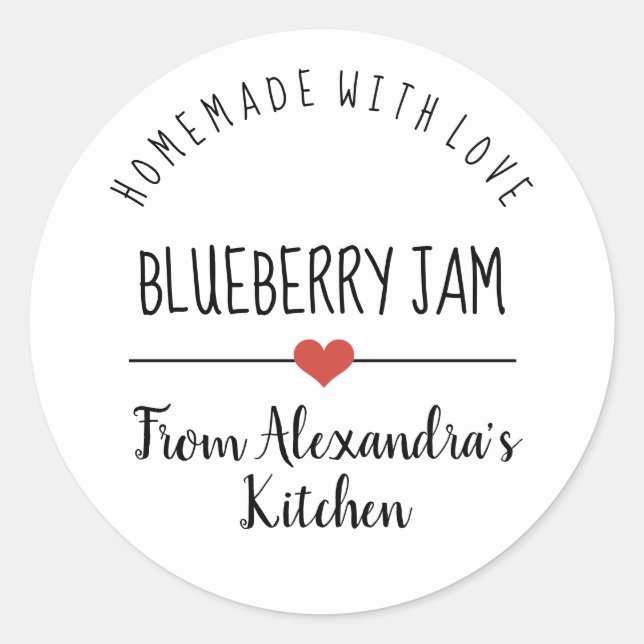 Blaubeermarmelade hausgemacht mit Liebe Runder Aufkleber (Vorderseite)