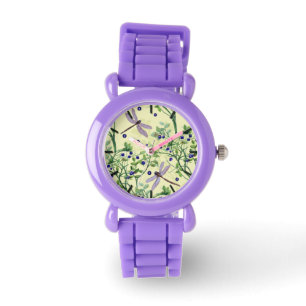 Blaubeermuster mit Libellen Armbanduhr