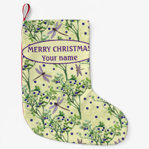 Blaubeermuster mit Libellen Kleiner Weihnachtsstrumpf