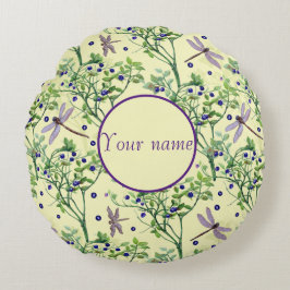 Blaubeermuster mit Libellen Rundes Kissen