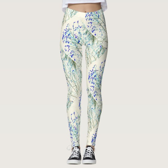Blaublattmuster Leggings (Vorderseite)