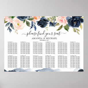 Blaublau-blau-rot-rosa-botanische Sitztabelle Poster