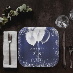 Blaublauer Silberblauer Glitzer Pappteller