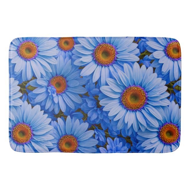 Blaubläuliche Sonnenblumen Blaue Gänse Muster Badematte (Vorderseite)