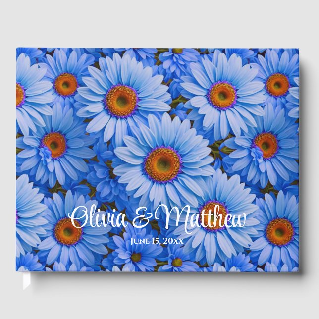 Blaubläuliche Sonnenblumen Blaue Gänse Muster Gästebuch (Vorderseite)