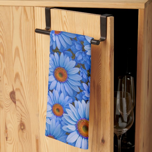 Blaubläuliche Sonnenblumen Blaue Gänse Muster Geschirrtuch (Drittel gefaltet)