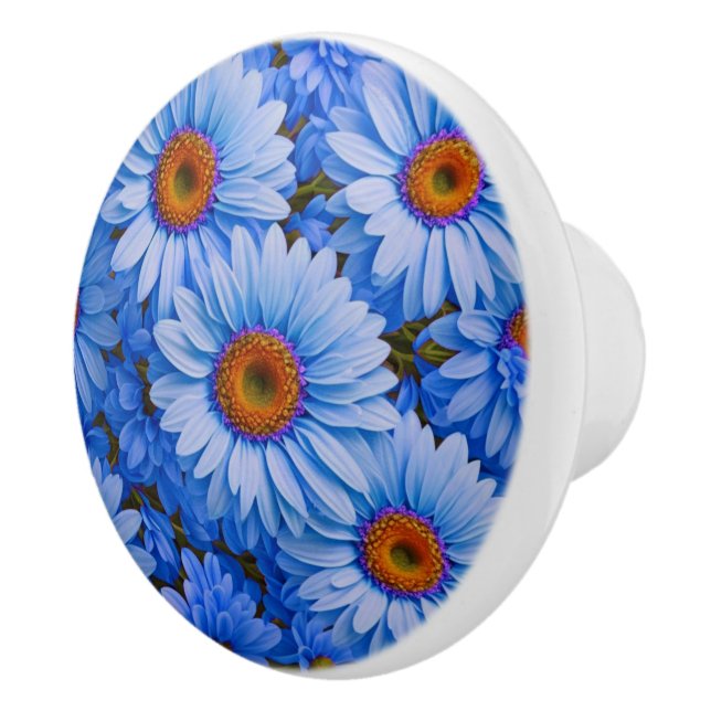 Blaubläuliche Sonnenblumen Blaue Gänse Muster Keramikknauf (Rechts)