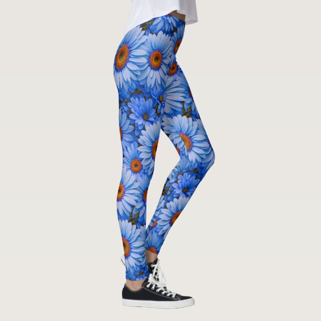 Blaubläuliche Sonnenblumen Blaue Gänse Muster Leggings (Rechts)