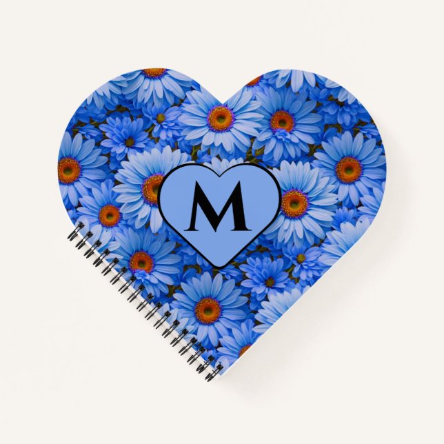 Blaubläuliche Sonnenblumen Blaue Gänse Muster Notizbuch (Vorderseite)