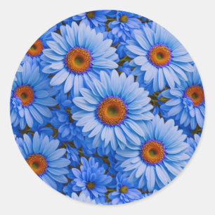 Blaubläuliche Sonnenblumen Blaue Gänse Muster Runder Aufkleber