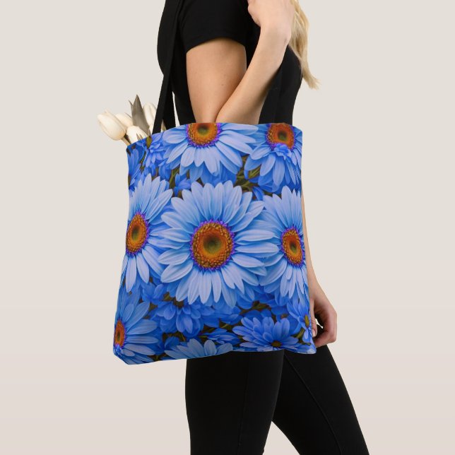 Blaubläuliche Sonnenblumen Blaue Gänse Muster Tasche (Von Nahem)
