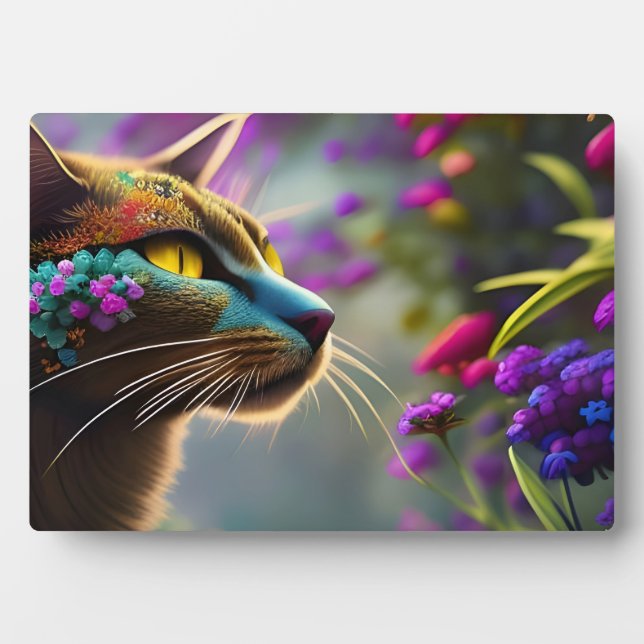 Blaublühende Kalico-Katze, Fantasie Fotoplatte (Vorderseite)