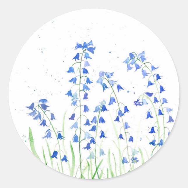 Blaublumen Aquarell Natur mädchenhaft Runder Aufkleber (Vorderseite)