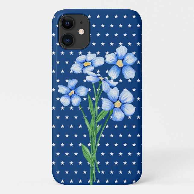 Blaublumen auf weißen Sternen Case-Mate iPhone Hülle (Rückseite)