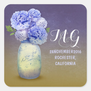 Blaublumen bemalt Mason Glas Hochzeitsaufkleber Quadratischer Aufkleber