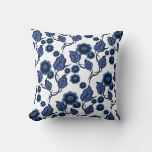Blaublumen, blaue Blätter, BlumenFolkloreblumen Kissen