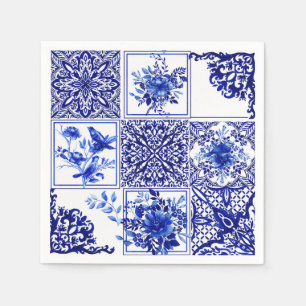 Blaublumen, blaue China, Porzellan, Vögel Serviette