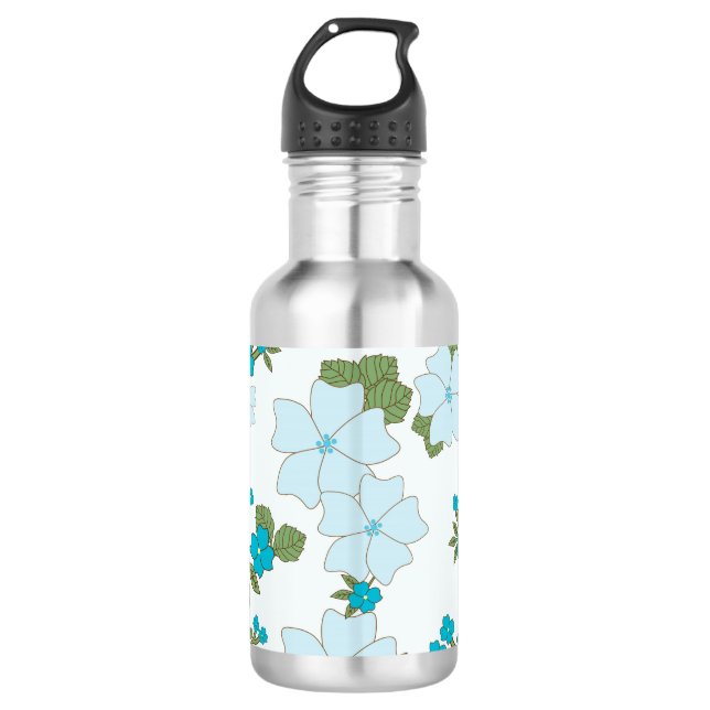 Blaublumen, Blumenmuster, Muster der Blume Edelstahlflasche (Vorderseite)