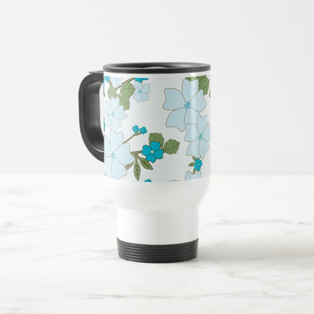 Blaublumen, Blumenmuster, Muster der Blume Reisebecher (Vorderseite Links)