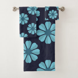Blaublumen, dunkles Handtuch Badhandtuch Set