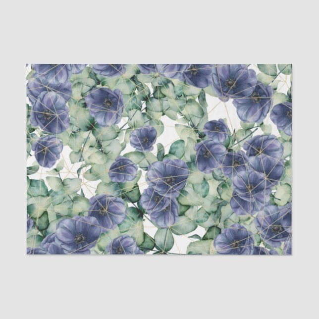 Blaublumen mit grünen Blätter und goldfarbenen Seidenpapier (Vorderseite)