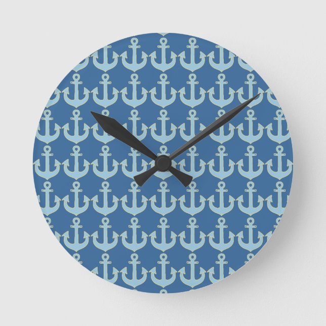 Blaubootankermuster Runde Wanduhr (Vorderseite)