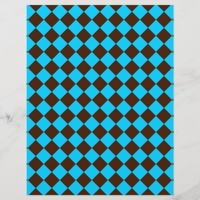 Blaubraune Diamant-Schachbrett-Muster Briefbogen (Vorderseite)