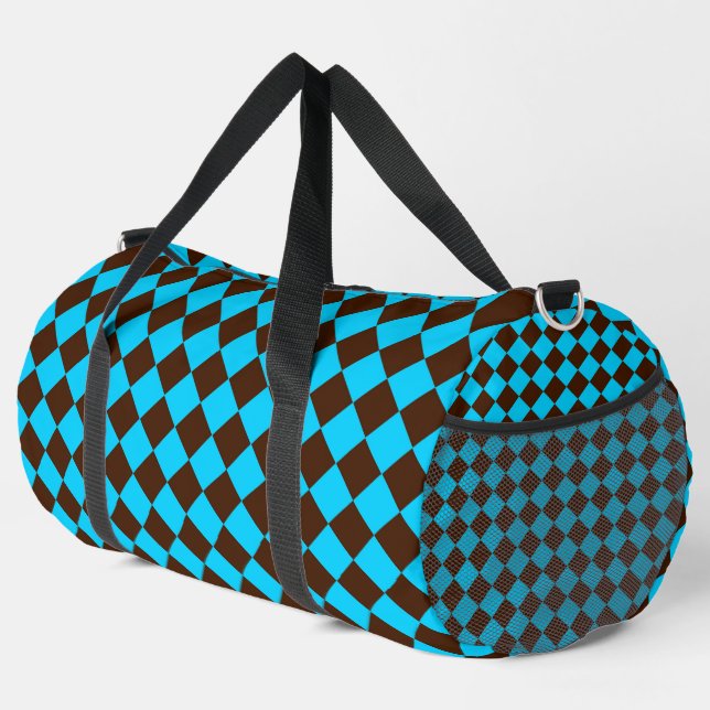 Blaubraune Diamant-Schachbrett-Muster Duffle Bag (Rechte Ecke)