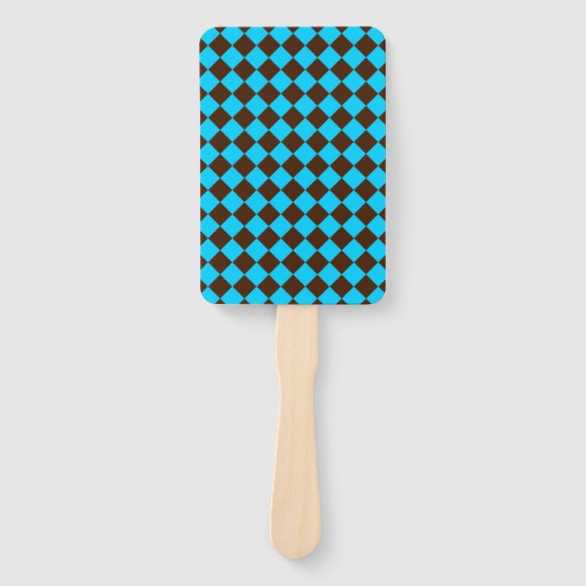 Blaubraune Diamant-Schachbrett-Muster Fächer (Vorderseite)
