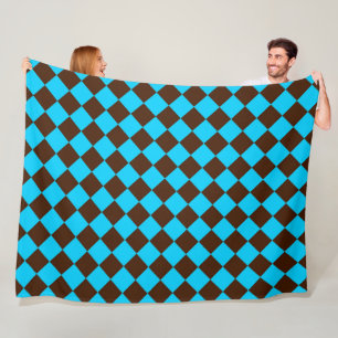 Blaubraune Diamant-Schachbrett-Muster Fleecedecke