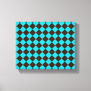 Blaubraune Diamant-Schachbrett-Muster Leinwanddruck